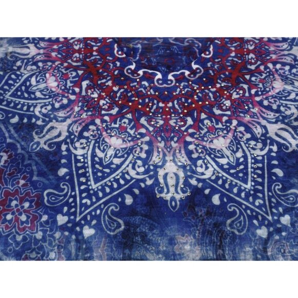 Women Cosmic Paisley Sparkle Top in Shades of Blue and Pink size Large JH926 - Picture 3 of 4